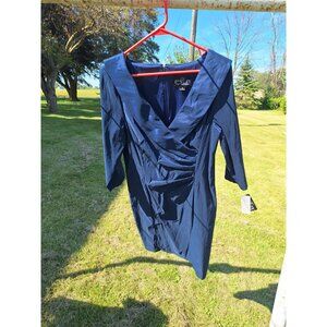 Alex Evenings Women's Navy Dress with Empire Waist & Ruche Detail Size 14